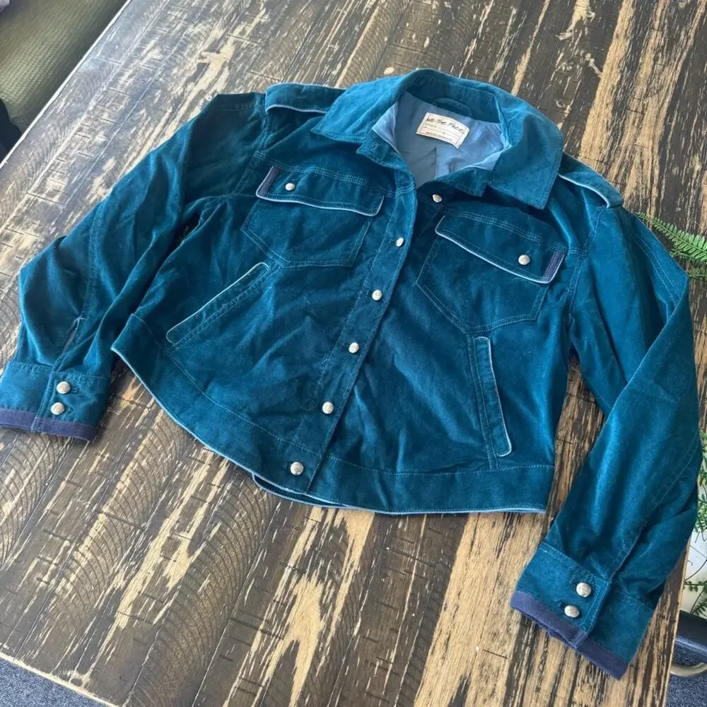 We The Free by FREE PEOPLE - Oversized Teal Corduroy Snap Jacket – Size SMALL